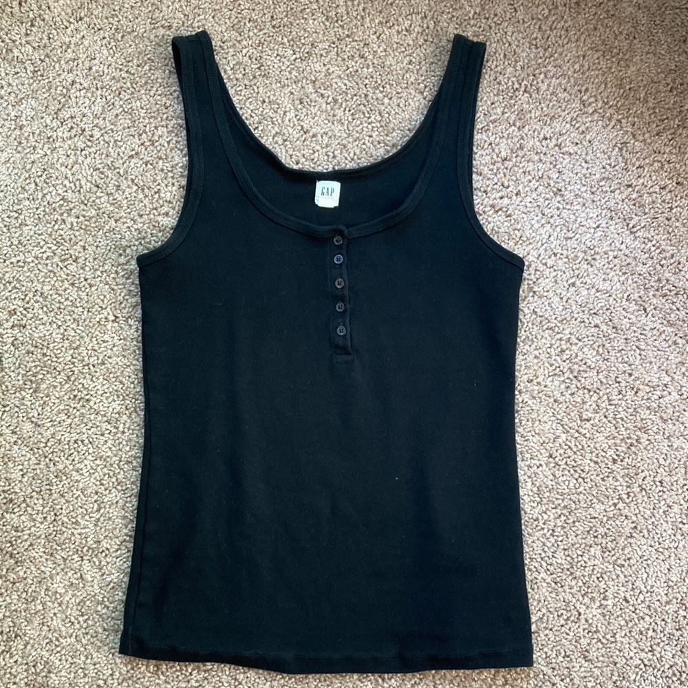 Gap Black Half Button Down Cotton Modal Tank Top Size Medium